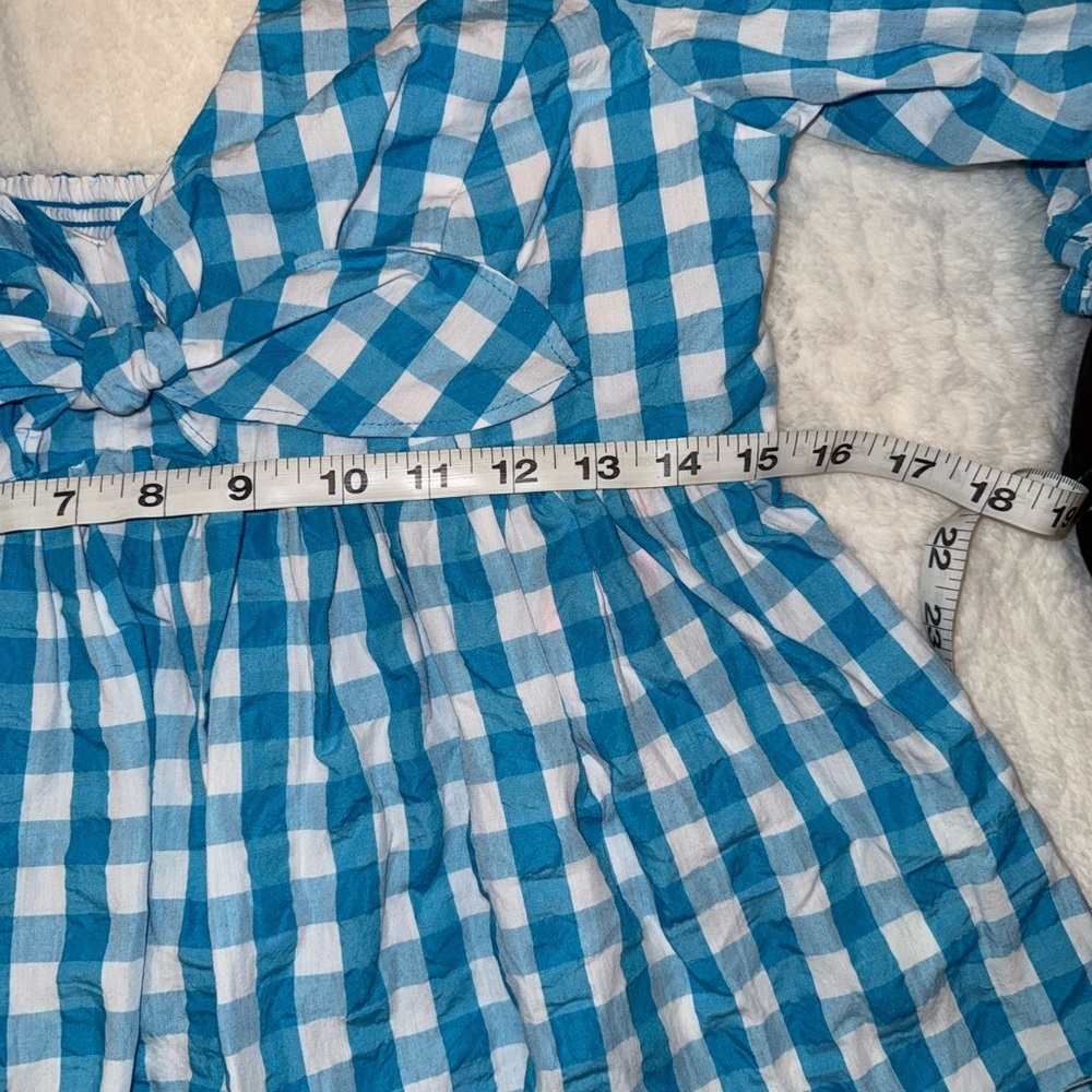 Lilly Pulitzer Blue Checkered Puff Sleeve Blouse Size 4 - Picture 3 of 7